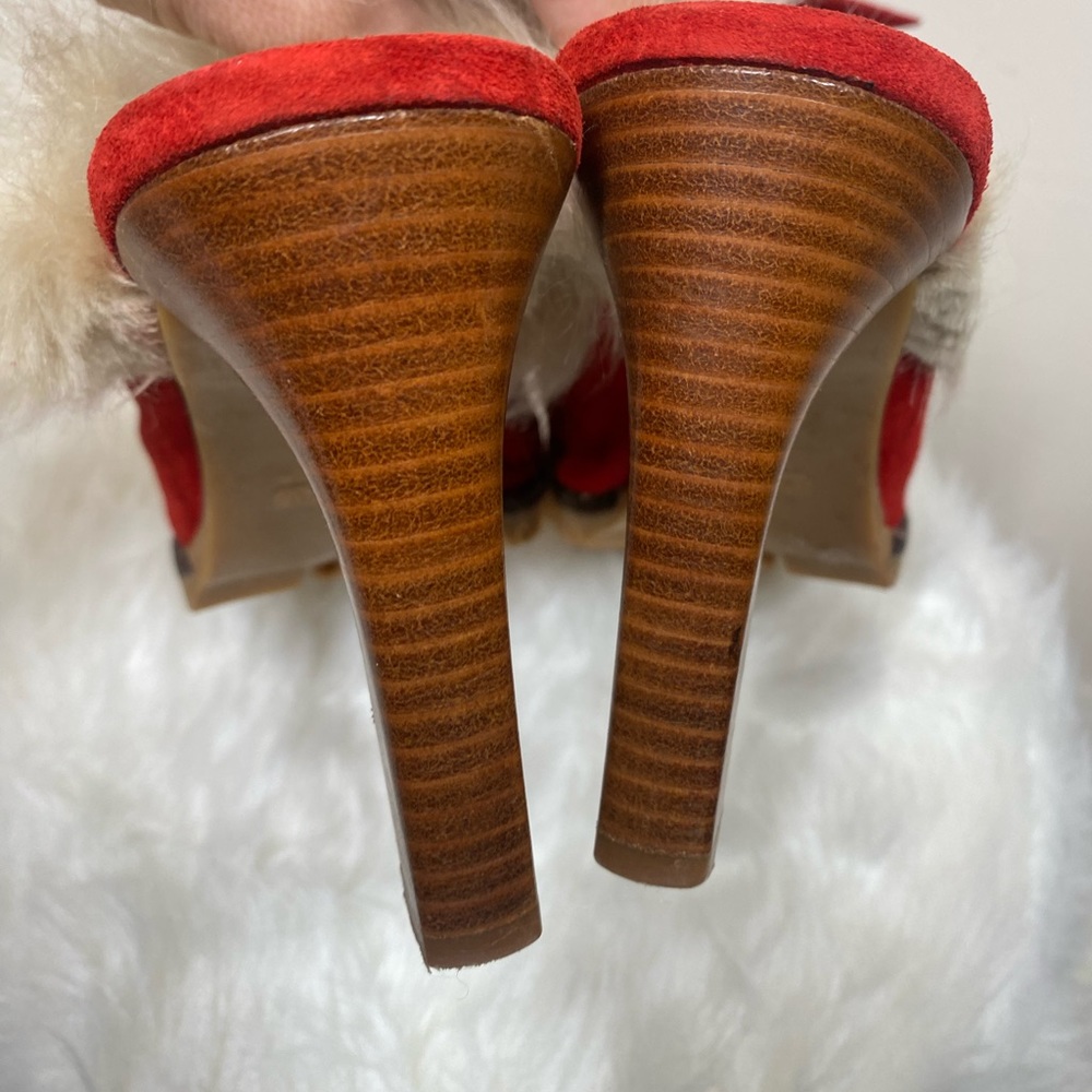 {EUC} Coach Kristy Suede And Faux Fur Mules Heels Shoes Italy 8.5 - Picture 7 of 11